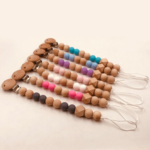 Custom Beech <strong>Wooden</strong> <strong>Teethers</strong> Beads Dummy Bibs Baby Pacifier <strong>Clip</strong> - Product Image 1