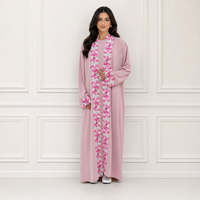 Ensemble Abaya élégant Loriya 3 pièces avec dentelle florale, cardigan ouvert, robe intérieure et hijab en mousseline, vêtements modestes pour femmes musulmanes
