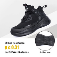 Chaussures de sécurité Flyknit entièrement noires, embout en acier, anti-perforation, semelle en caoutchouc antidérapante, respirantes, baskets de travail pour hommes