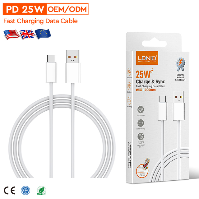 LDNIO LS891 White Color Type-C Data Cables Fast Charging USB C Charger Cable for Mobile Phone 1m 2m Phone Charger