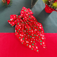 Barrette à cheveux Noël imprimée avec grand nœud, double couche et longue queue, motif bonhomme de neige et sapin, accessoire capillaire cadeau pour femmes et filles