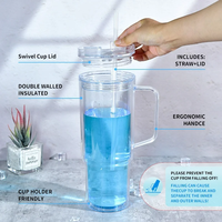 BSBH Gobelet en plastique acrylique 40oz sans BPA, à double paroi, avec poignée, style globe à neige, personnalisable, avec couvercle pour paille, pour boissons