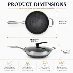 Wok de acero inoxidable 316 al por mayor del fabricante con tapa y caja de color, sartén antiadherente sin recubrimiento, sartén para saltear tipo panal - Product Image 4