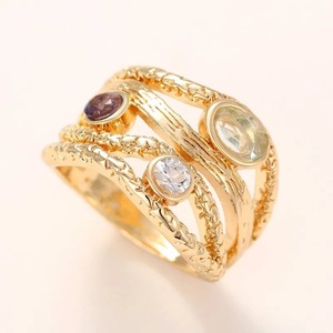 Anello da donna con pietra colorata sfumata effetto pietra di luna, geometrico, multistrato, gioiello alla moda - Product Image 3