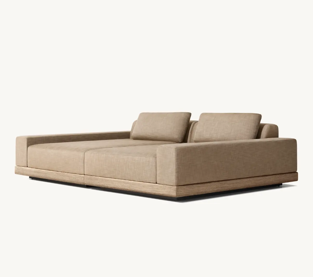 سرير CORTONA قابل للتخصيص بنمط الأثاث من خشب الساج الصلب الفاخر بنسيج مقاوم للماء سرير نهاري للحدائق بالخارج أريكة طويلة مع وسادات