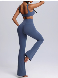 Nuovi Pantaloni a Gamba Larga con Nodo, Reggiseno Sportivo Ammortizzante, Vita Alta, per <span class=keywords><strong>Esercizi</strong></span> Casual Set da Danza e Fitness Trasparenti e Aderenti per Donne - Product Image 2