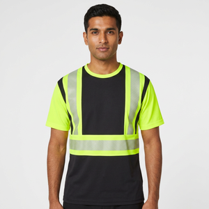 T-shirts de sécurité classe 2 pour hommes, polyester/coton, maille jaune, LED clignotante, respirant, imperméable, logo personnalisé, haute visibilité - Product Image 1