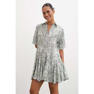 Robe midi boutonnée Mango, couleur kaki, col à revers, coupe trapèze, tissu tissé respirant, robe décontractée pour tous les jours - Product Image 4