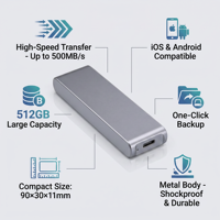 SSD Mobile Metal Kapasitas Tinggi 64GB Lintas-Batas dengan Antarmuka USB 3.2 Gen 2 & Type-C, Cache 8MB X10