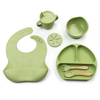 Lot de 6 assiettes pour bébé en silicone, ensemble d'alimentation pour bébé en silicone, assiette à ventouse, ensemble assiette-cuillère-fourchette pour bébé