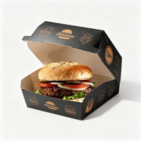 Boîte à hamburger personnalisée en gros avec logo, en carton blanc robuste, biodégradable, jetable, pour emballage de snacks et de burgers à emporter, restauration rapide
