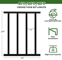 Barrière en aluminium à barres droites avec revêtement en poudre noire, kit de main courante en métal de couleur personnalisée pour clôture de sécurité extérieure pour terrasse et balcon