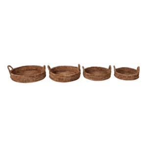 Set di vassoi decorativi moderni rotondi in rattan intrecciato con manici per tavolino da caffè, decorazione per la casa, centrotavola. - Product Image 4