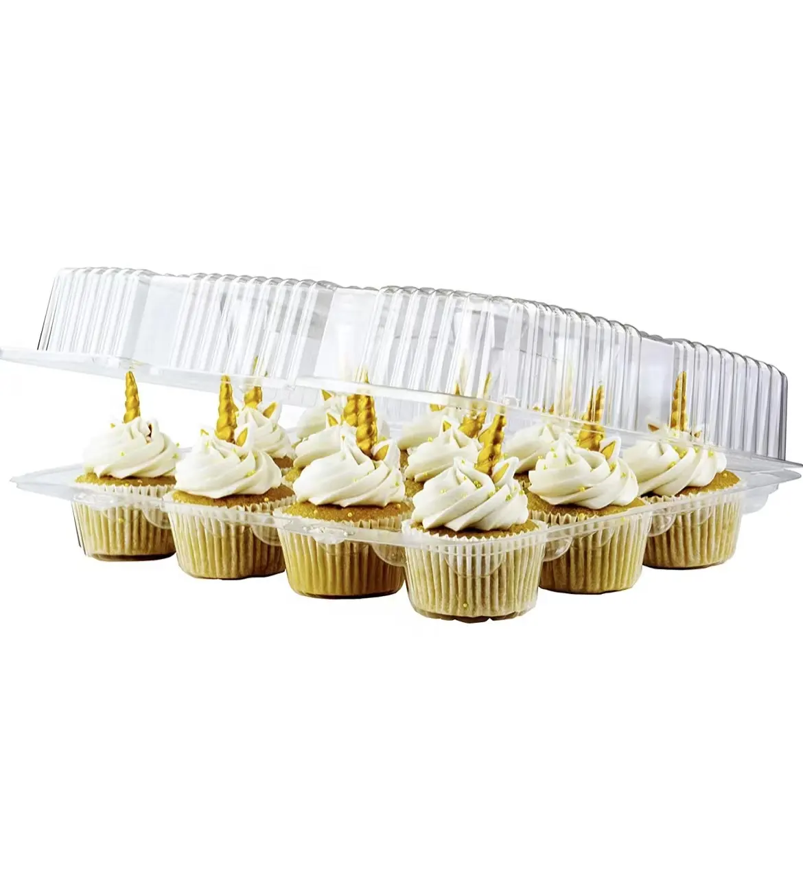 Vente en gros 12 cupcakes jetables en plastique contenants transparents grand dôme cupcake muffins boîtes blister à clapet porte-cupcakes