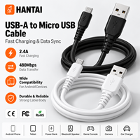 Kabel Micro USB Hitam Tahan Lama 2.4A Pengisian Cepat Fleksibel PVC Android untuk Kindle Fire Speaker Bluetooth PS4 Android