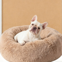 Coussin de couchage pour animaux de compagnie lavable en machine, avec housse à capuche, type donut, pour chats et chiens