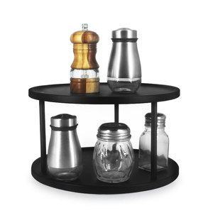 Soportes de almacenamiento para tocadiscos negros, estante de almacenamiento de especias de doble nivel de Metal, organizador giratorio de condimentos <span class=keywords><strong>360</strong></span> para <span class=keywords><strong>encimera</strong></span> de <span class=keywords><strong>cocina</strong></span> - Product Image 4