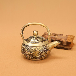 Tetera de latón con dos tazas, material de cobre, nuevo juego de té de estilo chino para decoración de sala de estar - Product Image 2
