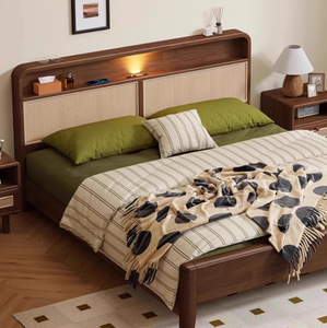 <span class=keywords><strong>Lit</strong></span> <span class=keywords><strong>double</strong></span> minimaliste moderne pour chambre principale <span class=keywords><strong>Lit</strong></span> queen/king size <span class=keywords><strong>en</strong></span> chêne massif et <span class=keywords><strong>rotin</strong></span> pour la maison - Product Image 4