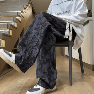 Otoño American Streetwear Casual Pantalons Pantalones Tie-Dye Ink Painting Loose-Fit Trendy Straight-Leg Pantalones de moda para hombres - Product Image 2