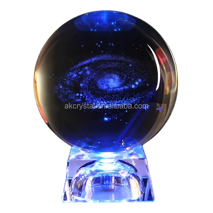Bola de globo de cristal grabada con láser 3D decorativa, precio de fábrica de China, con base de luz led