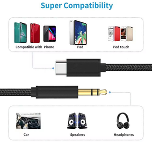 Cable de Audio Auxiliar Tipo C a 3.5mm con Trenzado de Nailon, Adaptador para Auriculares y Altavoces - Product Image 4