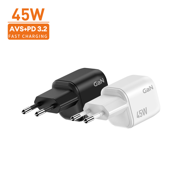 Vina Fast Charger US Plug 1 Type-C with Smart Screen Display 45W GaN Compact AVS PD 3.2 Approved CE fast chargers car for Honor