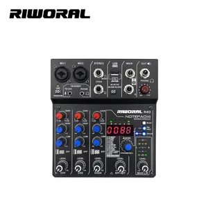 R40 Audio Mini Mini 4-Bit, Konsol Mixer Suara Digital 4-Channel 24-Bit, Mixer Audio DJ