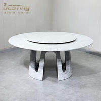 BESTING FURNITURE Moderner Luxus Runder Marmor-Esstisch Set Edelstahl-Basis Runder Esstisch Mit Lazy Susan