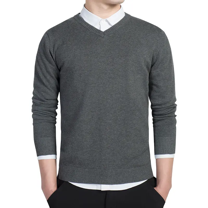 Men's Casual Slim Fit V-Neck Pullover Long Sleeve Knitted Pullover Sweaters Men's V-Neck Sweater