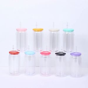 Hot Sale Clear 16oz Double Wall <b>Plastic</b> Mason Jar Cup with Lid Straw for Iced Coffee Cold Drink Party - Product Image 4