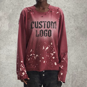 T-shirt Oversize da <span class=keywords><strong>Uomo</strong></span> <span class=keywords><strong>a</strong></span> Maniche Lunghe con Stampa Personalizzata, Effetto Vintage Acid Wash, Distressed e Pesante, per Effetto Schizzi - Product Image 4