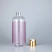 Botella de hombro redonda de plástico Rosa personalizada de 250ml, 300ml, 500ml, con tapa superior de disco dorado para champú de loción de tóner