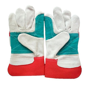 Welding <b>Gloves</b> Cowhide Shell Red Cotton Canvas Lining Suede Stick Welding Industry Use - Product Image 1
