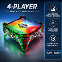 Mesa de Hockey de Aire Electrónica para 4 Jugadores con Puntuación Electrónica, Efectos LED, Máquina de Juegos Arcade para Bares, Clubes y Parques de Diversiones, 1 Año de Garantía