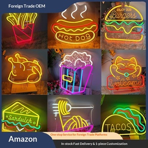 Enseigne néon LED acrylique lumineuse décorative à intensité variable pour Burger, Pizza légère, Hot-dog, Frites, Café, Ramen, style gastronomique et international - Product Image 2