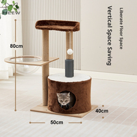 MEEW Arbre à chat écologique et durable avec griffoir et capsule spatiale 31,5 po (80 cm) en bois massif, design peu encombrant, emballage en carton