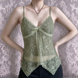 Women <b>Y2K</b> Fashion Lace Mesh Embroidered Sequin Cami <b>Top</b> Sexy V Neck Sleeveless Tank <b>Top</b> for Summer - Product Image 3