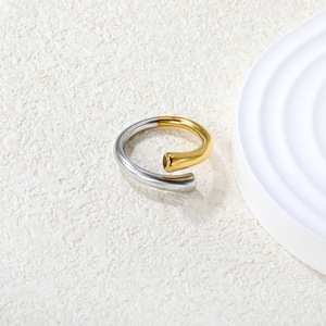 Geometric Two Tone Stainless Steel Open <b>Rings</b> 18k Gold Plated Unisex Fashion Jewelry Gift - Product Image 2