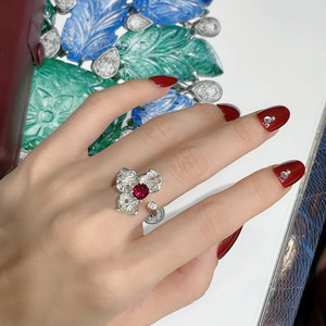 <span class=keywords><strong>Anello</strong></span> แหวนสวมนิ้วหรูหราปรับได้,แหวนคริสตัลดอกไม้สีแดง Anillo Rojo ทำจากทองเหลืองชุบเงิน - Product Image 2