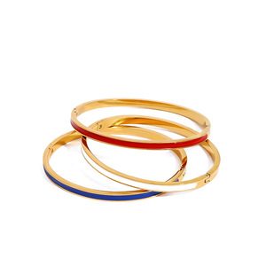 Yueli Stainless Steel Cuff <b>Bracelet</b> <b>Red</b> Blue White Enamel Unisex Gift Jewelry - Product Image 5