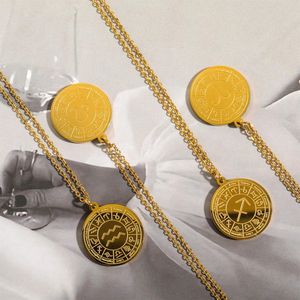 Collares de joyería de moda <span class=keywords><strong>Vintage</strong></span> titanio acero 12 runas del zodiaco moneda redonda colgante collar <span class=keywords><strong>Etsy</strong></span> encanto Collar para hombres - Product Image 3