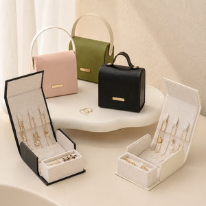 Portable PU Leather Jewelry Organizer <b>Box</b> with Handle Mini Travel Storage Case for Rings <b>Earrings</b> Necklace and <b>gift</b> store - Product Image 1