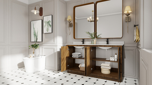 <img src='https://gw.alicdn.com/imgextra/i2/O1CN01QS4ZVp1YS9q2kiCMu_!!6000000003057-2-tps-155-60.png'></img><span> </span>US Overseas Warehouse Free Shipping 48inch 60inch Modern Herringbone Patterned Wooden Bathroom Vanity Cabinet With Double Sink