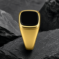 Bague Chevalière Classique JLM pour Homme, Plaqué Or 18K, Onyx Noir, Acier Inoxydable Poli, Bijoux Vintage, Vente en Gros