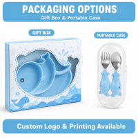 Leuke Cartoon Dolphin-vormige siliconen servieset 6-delige Food Grade BPA-vrije zuigplaat kom beker lepel spinnen voor peuters