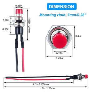 7Mm 3V-6V-12V-24V-230V/1a Voorbedrade Mini Kortstondige Drukknop, Spst Open Aan/Uit 2 Pin Ronde Knop Voor Modelspoorweghobby - Product Image 5