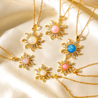 Dainty blanc rose bleu opale soleil pendentif collier pierres précieuses soleil céleste collier conception parfaite bijoux