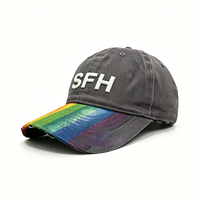 Gorra de Béisbol Personalizada con Bordado 3D, Estampado Arcoíris Desgastado, Visera Curva Ajustable, Estilo Vintage para Fiestas al Aire Libre