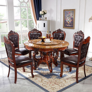 Tavolo da Pranzo Rotondo con Sedie <span class=keywords><strong>in</strong></span> Stile Americano, Legno Massello e Piano <span class=keywords><strong>in</strong></span> Marmo Naturale, Bestseller - Product Image 3